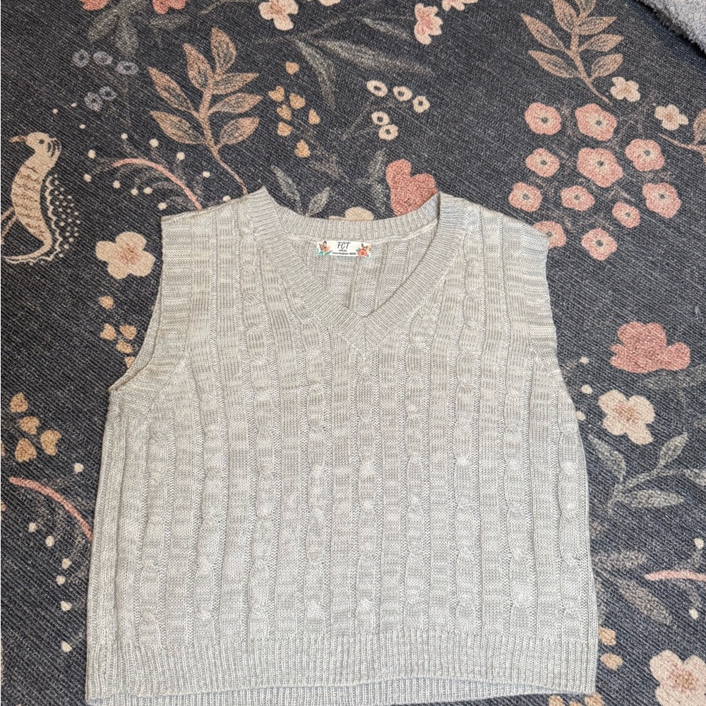 Gray Cable Knit Sweater Vest